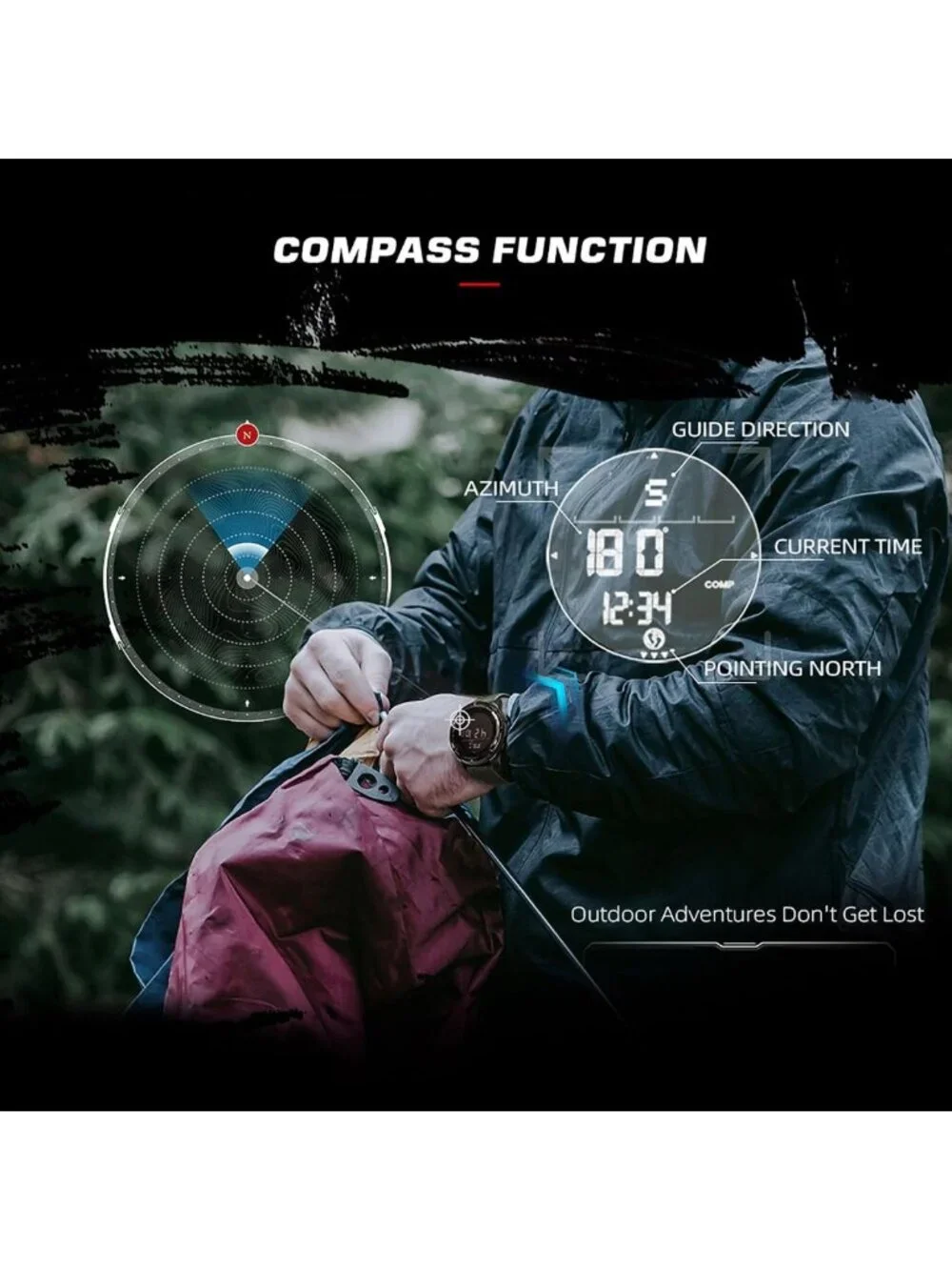 Men's Tactical Military Watch - Waterproof 164FT, Fitness Tracker, Compass